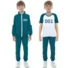 Blue 3PCS Players Tracksuit Costume Kids Jacket Pants And T-shirts