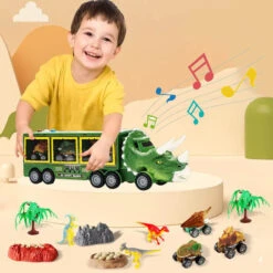 14-in-1 Kids Dinosaur Toys With Light Music Sound A Big Dinosaur Truck And 3 Dino Cars 3 Dinos