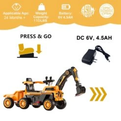 6V Toddler Excavator Electric Digging Arm Ride On Car With Large Wagon And Remote 14 6V Toddler Excavator Electric Digging Arm Ride On Car With Large Wagon And Remote -Children Toys Sale 16895ccb1de4b83663e5cb9f1536349b