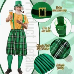 Mens St. Patrick’s Day Costumes Green Plaid Pleated Skirt Hat Suspenders Socks 4Pcs Suit 7 Mens St. Patrick’s Day Costumes Green Plaid Pleated Skirt Hat Suspenders Socks 4Pcs Suit -Children Toys Sale 1740566561153xxb 1739868720565