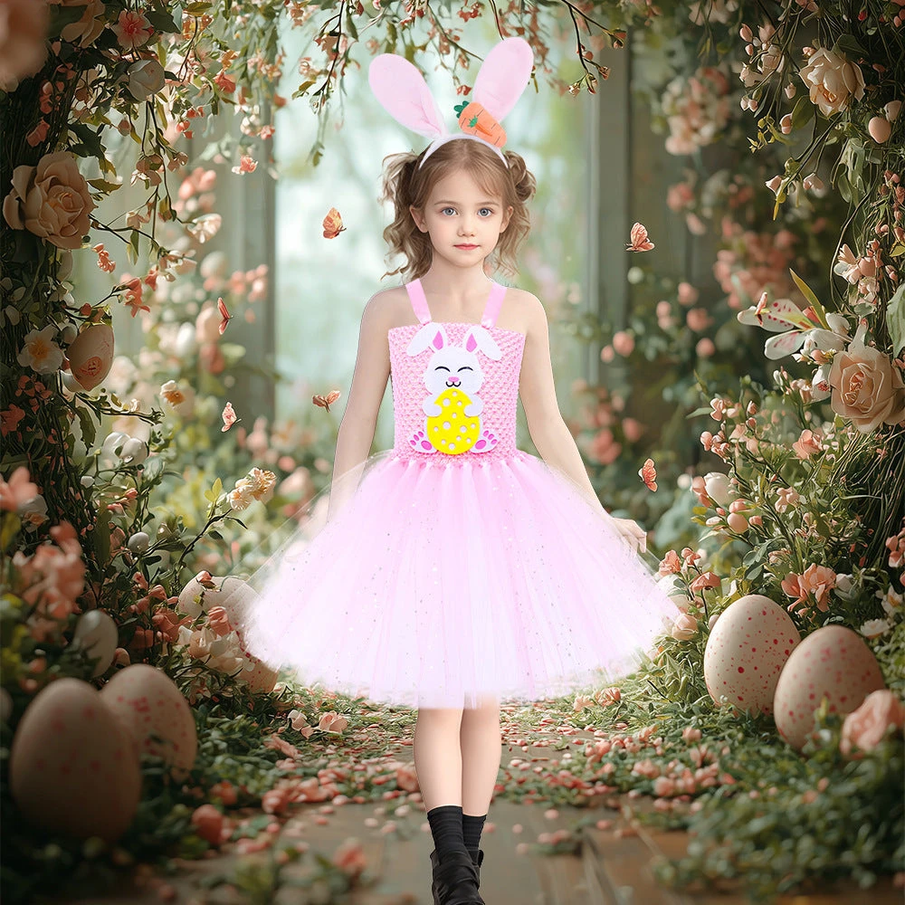 Girls Easter Dress Cute Bunny Rabbit Costumes Pink Dress With Headband 2pcs Suit For Parties 1 Girls Easter Dress Cute Bunny Rabbit Costumes Pink Dress With Headband 2pcs Suit For Parties