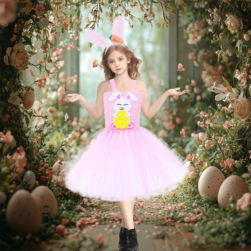 Girls Easter Dress Cute Bunny Rabbit Costumes Pink Dress With Headband 2pcs Suit For Parties 2 Girls Easter Dress Cute Bunny Rabbit Costumes Pink Dress With Headband 2pcs Suit For Parties - Image 2