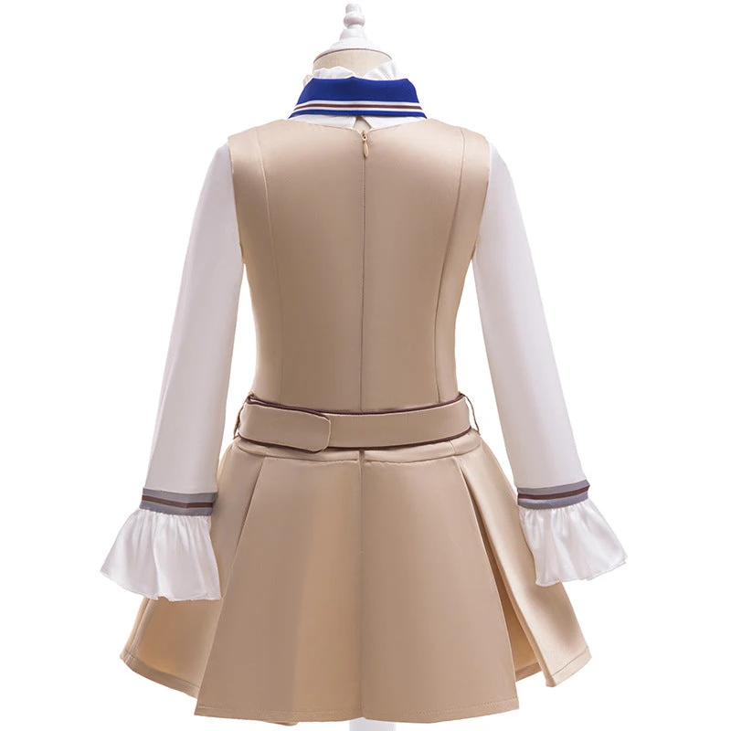 Girls Megan Costume Killer Robot Khaki Pleated Sleeveless Dress With Shirt Belt Scarf Full Set 3 Girls Megan Costume Killer Robot Khaki Pleated Sleeveless Dress With Shirt Belt Scarf Full Set - Image 3