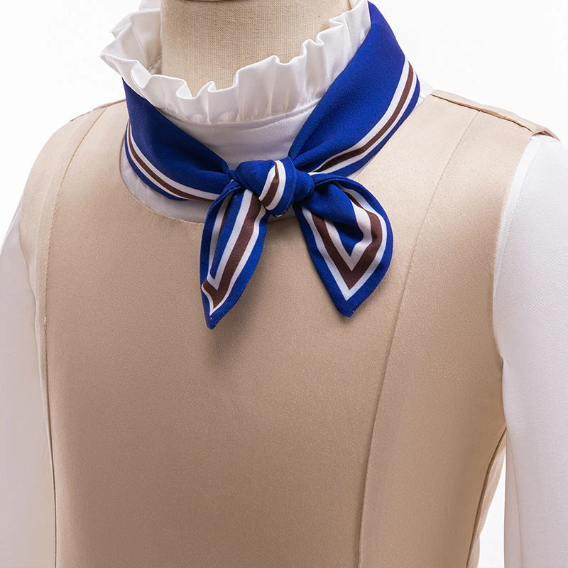 Girls Megan Costume Killer Robot Khaki Pleated Sleeveless Dress With Shirt Belt Scarf Full Set 5 Girls Megan Costume Killer Robot Khaki Pleated Sleeveless Dress With Shirt Belt Scarf Full Set - Image 5