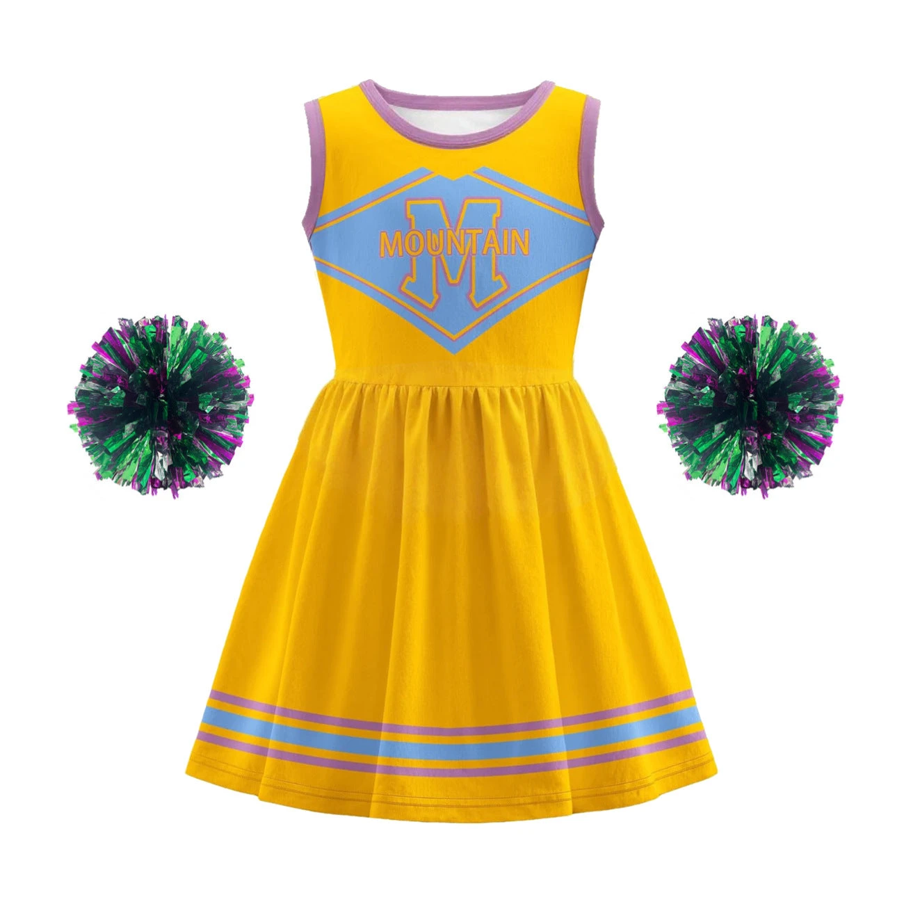 Girls Zombie Cheerleader Costume Yellow Addison Dress With Pom Poms For Halloween Carnival 5 Girls Zombie Cheerleader Costume Yellow Addison Dress With Pom Poms For Halloween Carnival - Image 5