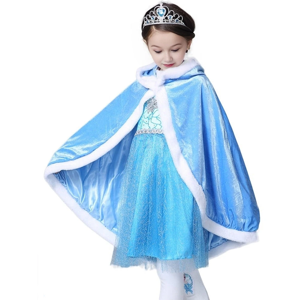 Fur Elsa Anna Princess Hooded Cape Cloaks Costume For Girls Dress Up 1 Fur Elsa Anna Princess Hooded Cape Cloaks Costume For Girls Dress Up