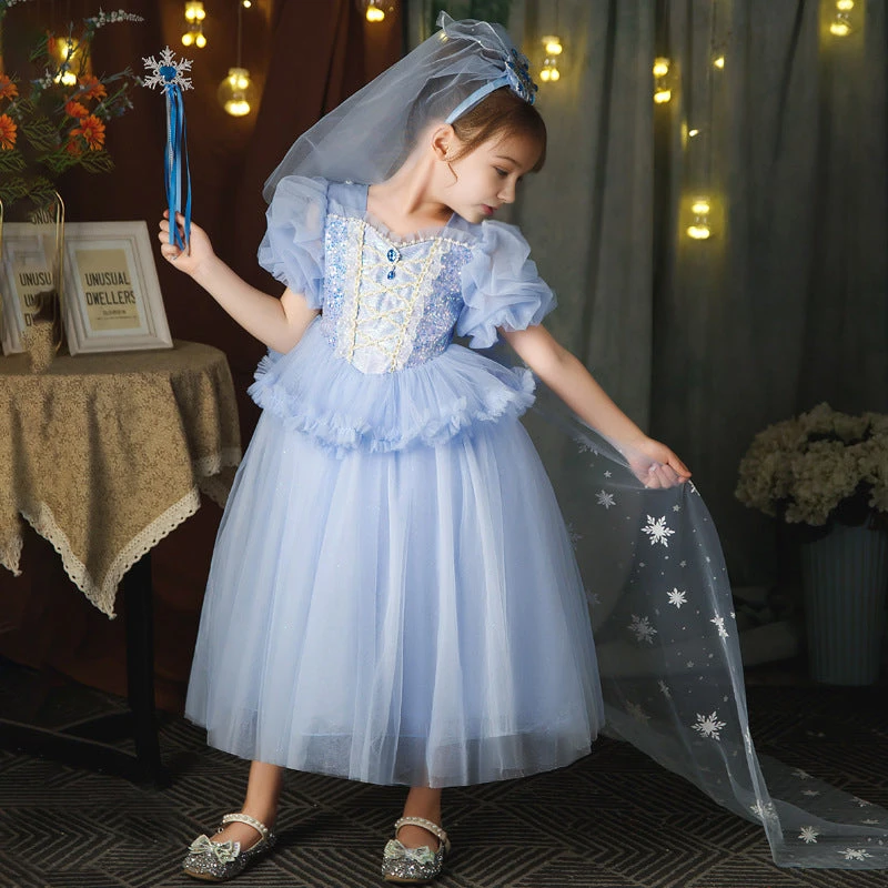 Kids Elsa Dress Light Up Princess Dress With Trailing Cape Ice Queen Glowing Elsa Costume 2 Kids Elsa Dress Light Up Princess Dress With Trailing Cape Ice Queen Glowing Elsa Costume - Image 2