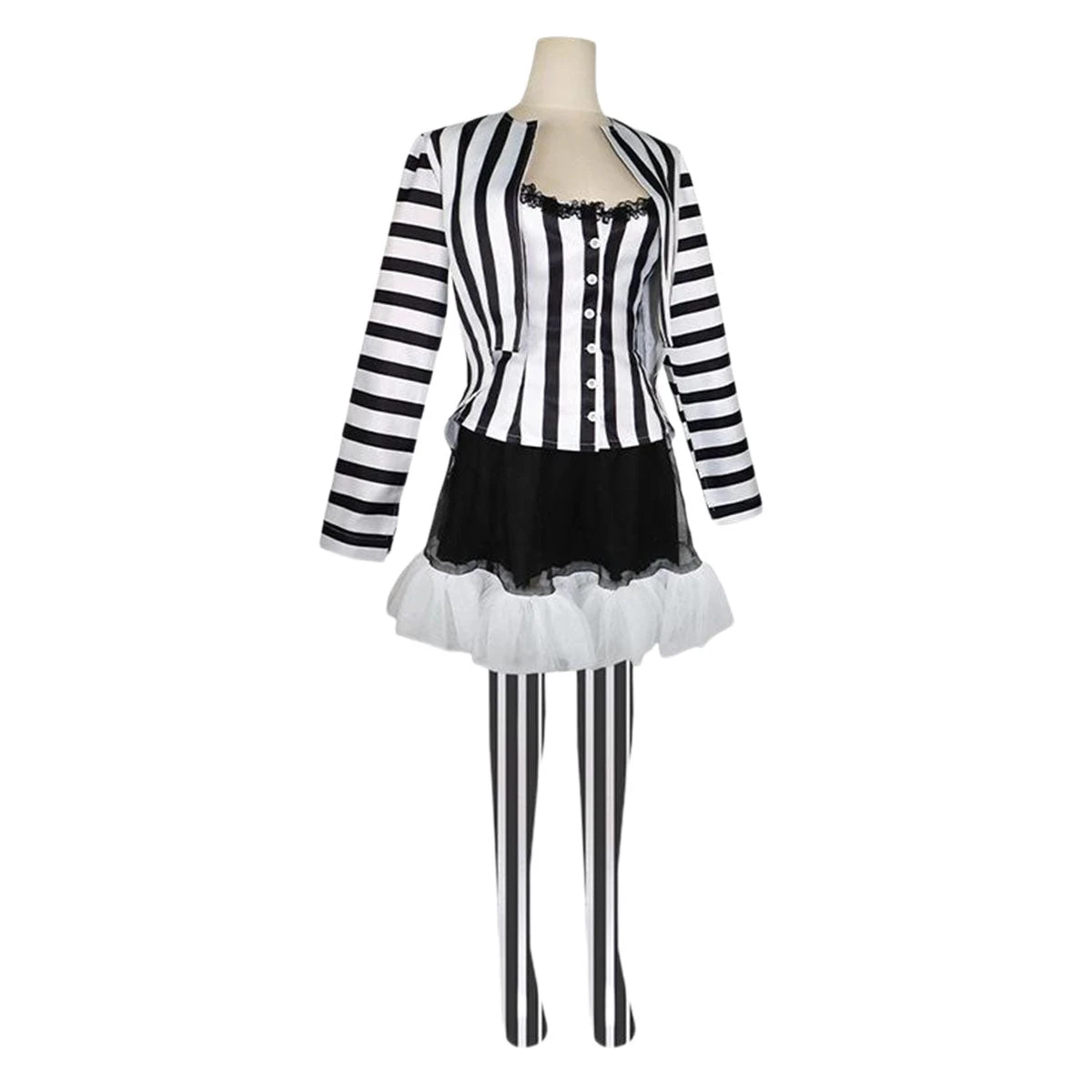 Women‘s Betelgeuse Costume Lydia Deetz Black And White Striped Suit For Halloween Carnival 2 Women‘s Betelgeuse Costume Lydia Deetz Black And White Striped Suit For Halloween Carnival - Image 2