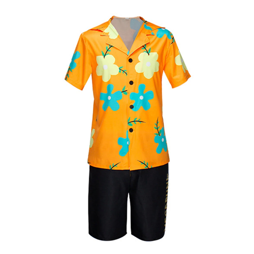 Mens Sanji Cosplay Costume Egghead Island Outfit Hooded Orange Shirt And Shorts Casual Costume For Vacation 2 Mens Sanji Cosplay Costume Egghead Island Outfit Hooded Orange Shirt And Shorts Casual Costume For Vacation - Image 2