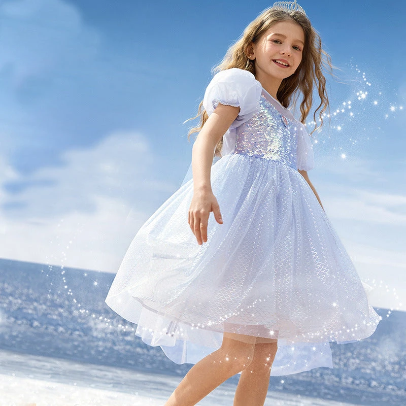 Girls Mermaid Sequin Dress Princess Tulle Party Costume Ball Gown Dress With Cape 2pcs Suit 2 Girls Mermaid Sequin Dress Princess Tulle Party Costume Ball Gown Dress With Cape 2pcs Suit - Image 2