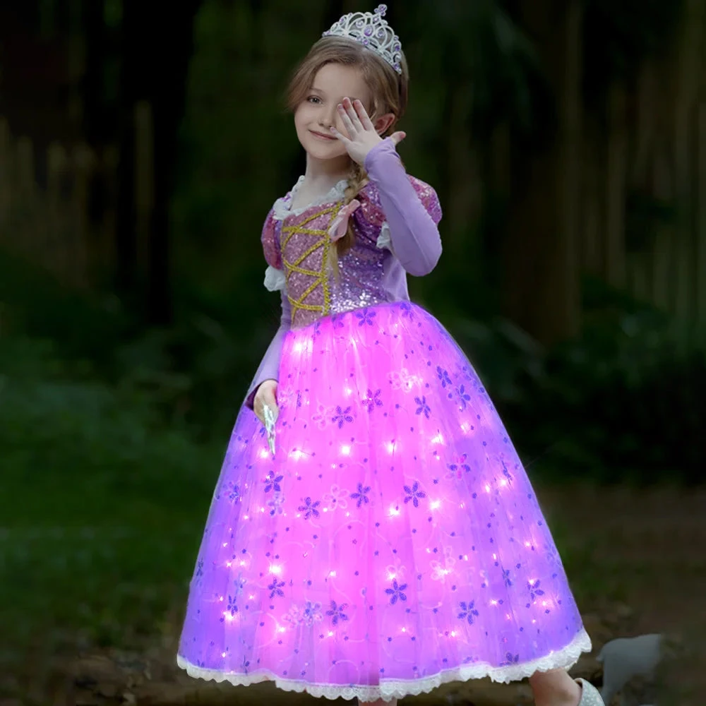 Princess Rapunzel Dress Girls Light Up Dress Puff Sleeve Party Dress Ball Gown 2 Princess Rapunzel Dress Girls Light Up Dress Puff Sleeve Party Dress Ball Gown - Image 2