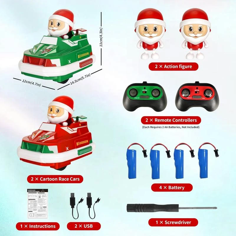 2-Pack Christmas-Themed RC Bumper Cars Electronic Bump & Pop-up Game With 2 Figures Kids Remote Control Race Car 5 2-Pack Christmas-Themed RC Bumper Cars Electronic Bump & Pop-up Game With 2 Figures Kids Remote Control Race Car - Image 5