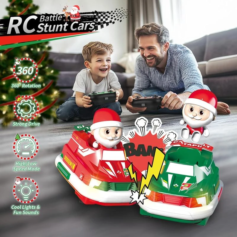 2-Pack Christmas-Themed RC Bumper Cars Electronic Bump & Pop-up Game With 2 Figures Kids Remote Control Race Car 2 2-Pack Christmas-Themed RC Bumper Cars Electronic Bump & Pop-up Game With 2 Figures Kids Remote Control Race Car - Image 2