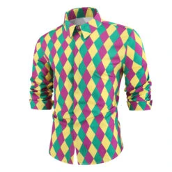 Men's Mardi Gras Outfit Purple Green And Yellow Print Shirt For Festival -Children Toys Sale 21171349973 230923757