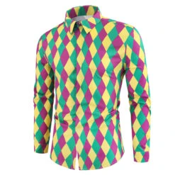 Men's Mardi Gras Outfit Purple Green And Yellow Print Shirt For Festival -Children Toys Sale 21171397081 230923757