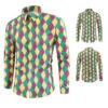 Men's Mardi Gras Outfit Purple Green And Yellow Print Shirt For Festival