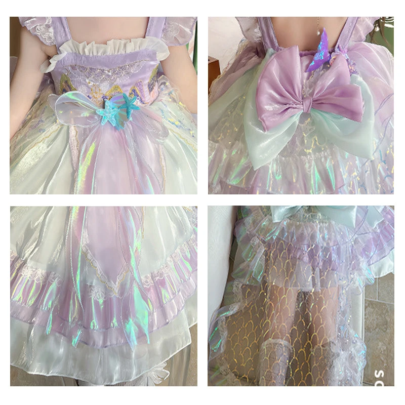 Kids Princess Mermaid Dress Multi Layer Lace Ball Gown Dress With Tulle Bow Veil 5 Kids Princess Mermaid Dress Multi Layer Lace Ball Gown Dress With Tulle Bow Veil - Image 5