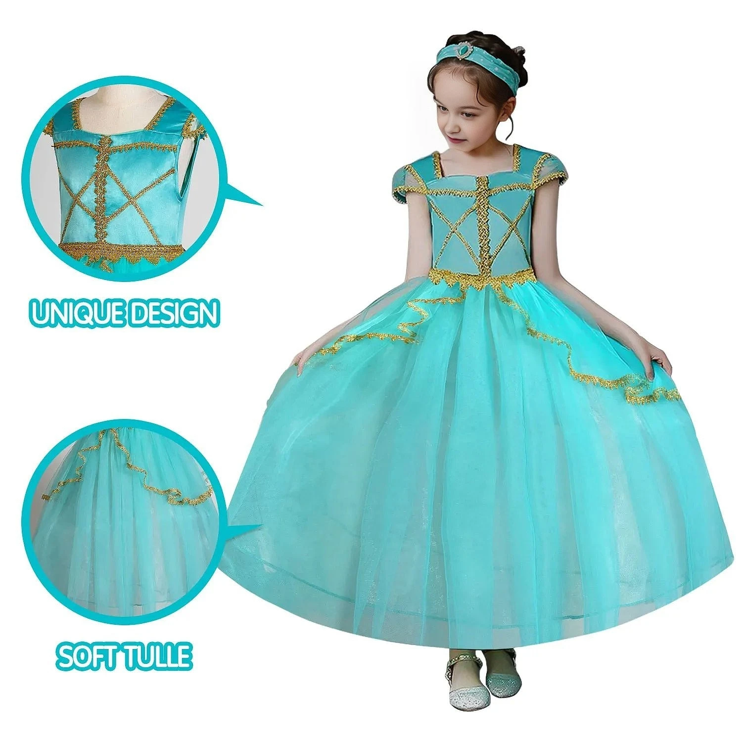Princess Jasmine Costume Kids Jasmine Light Up Dress Fancy Birthday Dress 6 Princess Jasmine Costume Kids Jasmine Light Up Dress Fancy Birthday Dress - Image 6