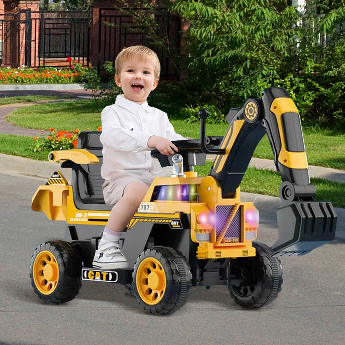 3-in-1 Kids Ride On Excavator Outdoor Indoor Ride-On Car With Front Loader Digger & Light Music 1 3-in-1 Kids Ride On Excavator Outdoor Indoor Ride-On Car With Front Loader Digger & Light Music