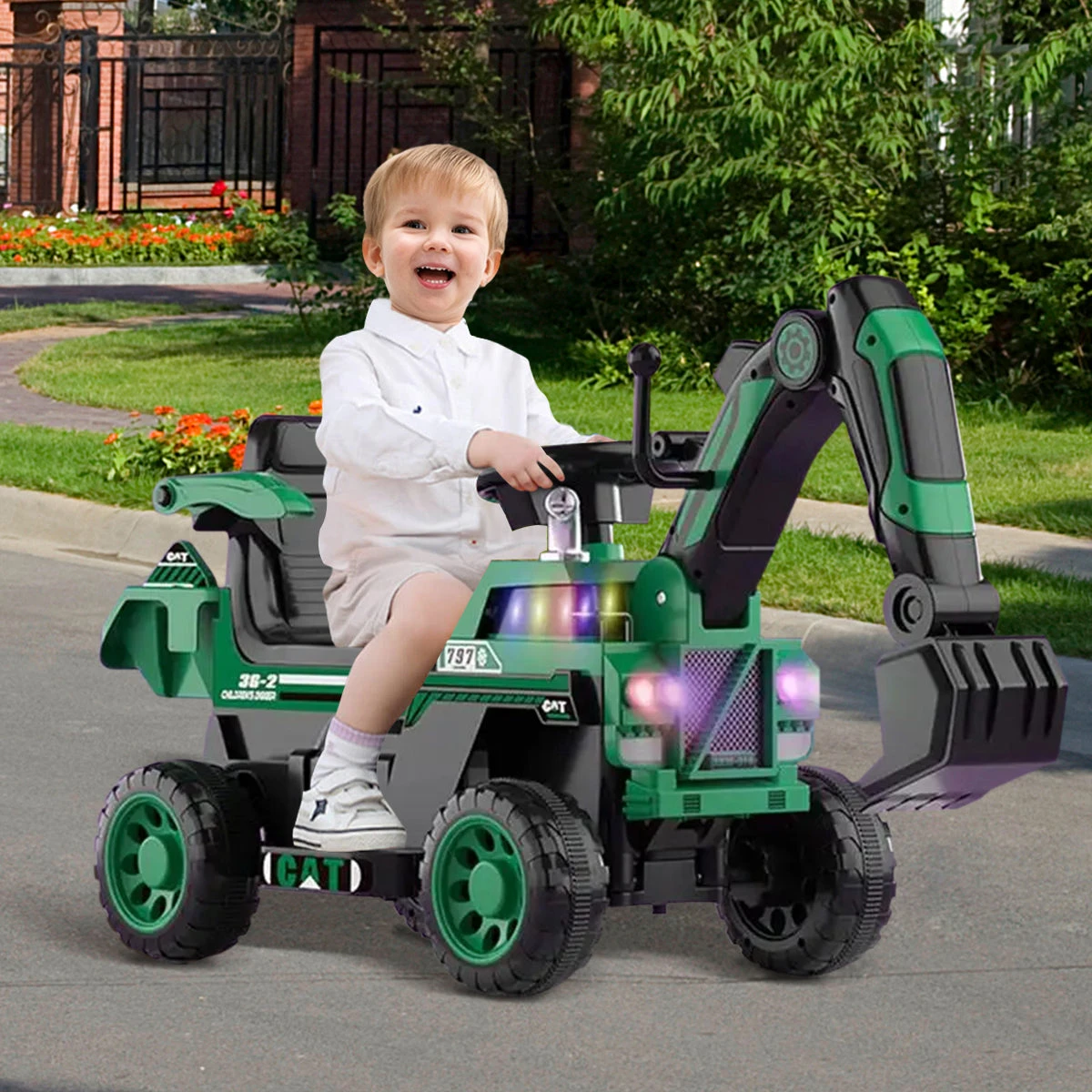 3-in-1 Kids Ride On Excavator Outdoor Indoor Ride-On Car With Front Loader Digger & Light Music 3 3-in-1 Kids Ride On Excavator Outdoor Indoor Ride-On Car With Front Loader Digger & Light Music - Image 3