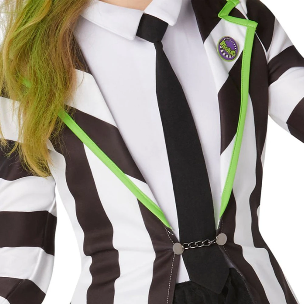 Girls Betelgeuse Costume Beetle Ghost Black And White Striped Dress Suit For Cosplay 2 Girls Betelgeuse Costume Beetle Ghost Black And White Striped Dress Suit For Cosplay - Image 2