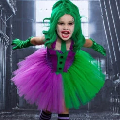 Girls Horror Clown Costume Crazy Joker Outfit Scary Purple Tutu Dress And Gloves For Dress Up Party -Children Toys Sale 3 bbf5d745 4318 448b 9446 e36c3754404e