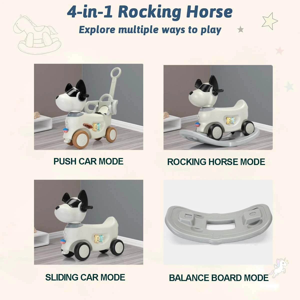 4-in-1 Rocking Horse Baby Dog Push Car With Detachable Balance Board 4 4-in-1 Rocking Horse Baby Dog Push Car With Detachable Balance Board - Image 4