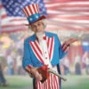 Mens Uncle Sam Costume 4th Of July Outfit Tuxedo Pants And Shirt 3pcs Suit For Independence Day Parade