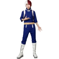 Adult Todoroki Shoto Costume Hero School Uniform Blue Jumpsuit Vest And Belt Full Set