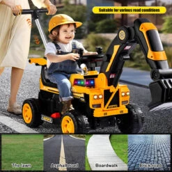 Kids Electric Ride-On Excavator W/ Push Bar Extended Wide Safe Seat With Front Power Arm & Light Music -Children Toys Sale 6V Kids Electric Excavator Ride On Car 14