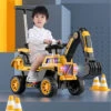 Kids Electric Ride-On Excavator W/ Push Bar Extended Wide Safe Seat With Front Power Arm & Light Music