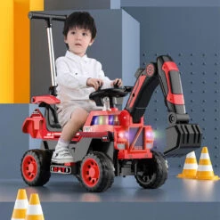 Kids Electric Ride-On Excavator W/ Push Bar Extended Wide Safe Seat With Front Power Arm & Light Music -Children Toys Sale 6V Kids Electric Excavator Ride On Car 12