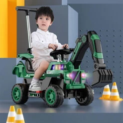 Kids Electric Ride-On Excavator W/ Push Bar Extended Wide Safe Seat With Front Power Arm & Light Music -Children Toys Sale 6V Kids Electric Excavator Ride On Car 13