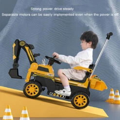 Kids Electric Ride-On Excavator W/ Push Bar Extended Wide Safe Seat With Front Power Arm & Light Music -Children Toys Sale 6V Kids Electric Excavator Ride On Car 4