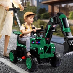 3-In-1 Toddler 6V Ride-On Push Car Kids 4WD Rechargeable Excavator With Fully Electric Digging Arm 17 3-In-1 Toddler 6V Ride-On Push Car Kids 4WD Rechargeable Excavator With Fully Electric Digging Arm -Children Toys Sale 6V Kids Electric Excavator Ride On Car GREEN