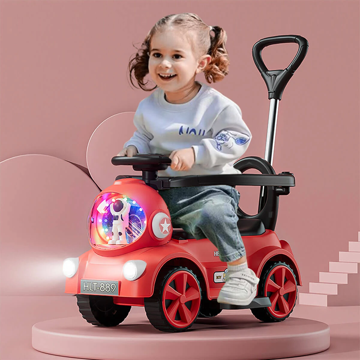 6V Kids Electric Ride On Car Adjustable Push Bar 3-IN-1 Push Car With Lights & Music 2 6V Kids Electric Ride On Car Adjustable Push Bar 3-IN-1 Push Car With Lights & Music - Image 2
