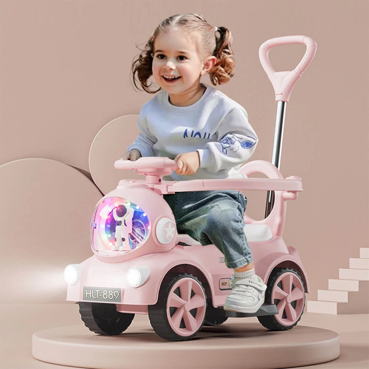 6V Kids Electric Ride On Car Adjustable Push Bar 3-IN-1 Push Car With Lights & Music 3 6V Kids Electric Ride On Car Adjustable Push Bar 3-IN-1 Push Car With Lights & Music - Image 3