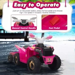 6V Kids Ride-On ATV With Detachable Trailer – Electric Quad For Ages 3-6, Bluetooth, Music, & Safe Design -Children Toys Sale 6V Kids Ride On ATV with Detachable Trailer 10