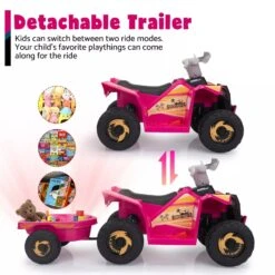 6V Kids Ride-On ATV With Detachable Trailer – Electric Quad For Ages 3-6, Bluetooth, Music, & Safe Design -Children Toys Sale 6V Kids Ride On ATV with Detachable Trailer 4
