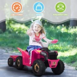 6V Kids Ride-On ATV With Detachable Trailer – Electric Quad For Ages 3-6, Bluetooth, Music, & Safe Design -Children Toys Sale 6V Kids Ride On ATV with Detachable Trailer 7