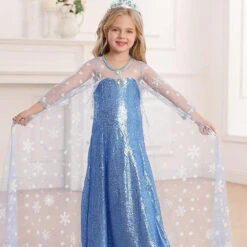 Little Girls Elsa Princess Dress Snow Queen Halloween Costume With Cape Crown Scepter And Wig 3-10 Years -Children Toys Sale 6 029364d8 0500 47d1 a503 96ff145558b3