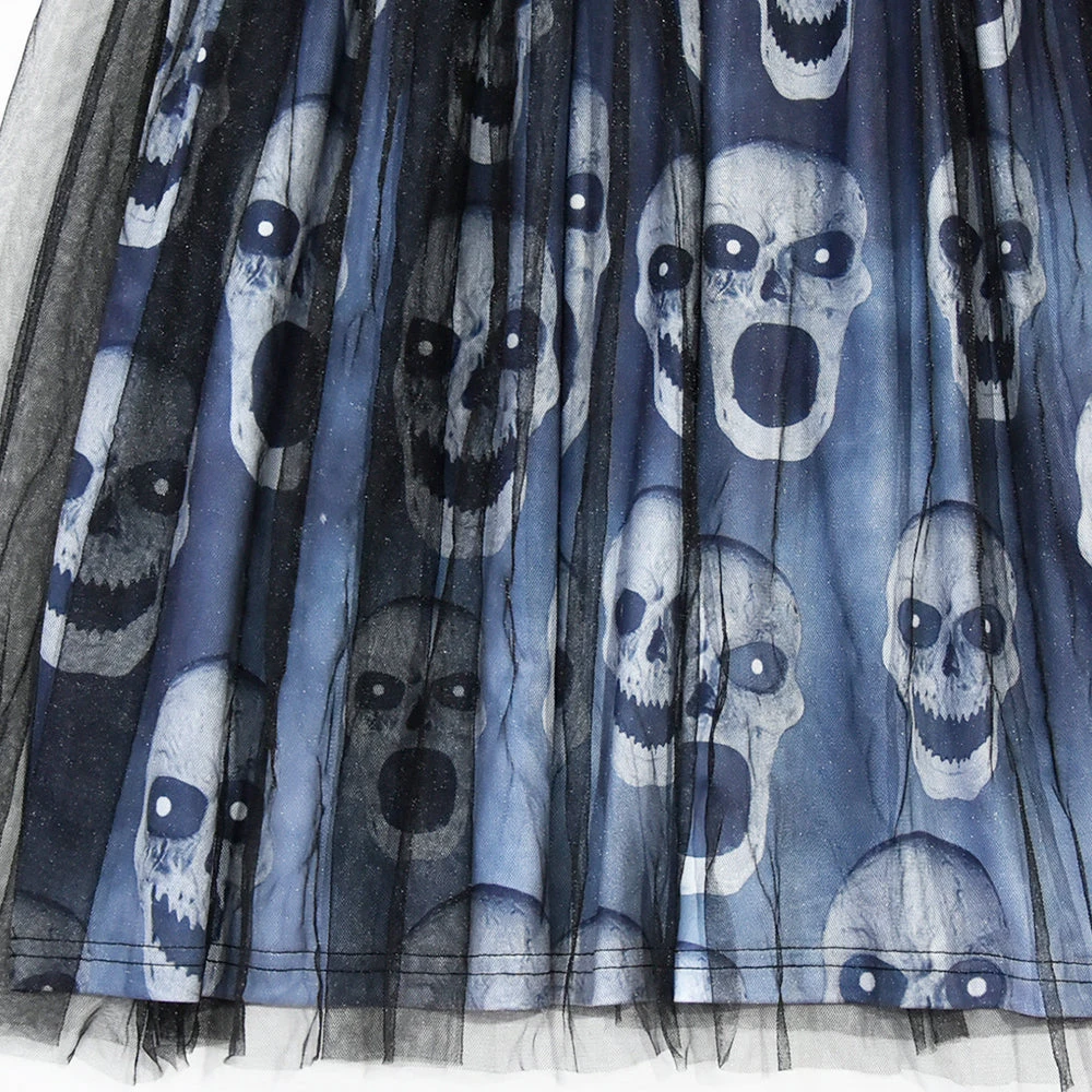 Girls Halloween Party Dress With Shawl Skull Printed Fancy Dress UpCostume Kids Cosplay Princess Frocks 6 Girls Halloween Party Dress With Shawl Skull Printed Fancy Dress UpCostume Kids Cosplay Princess Frocks - Image 6