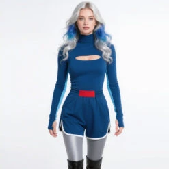 Kids Adults Zombies Costume Blue Addison Cut-out Tops And Shorts Suit For Halloween Carnival