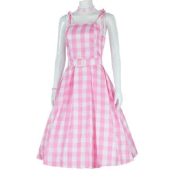 Pink Barbara Plaid Dress With Earrings Necklace And Headwear Included Beach Vacation Dress Up -Children Toys Sale Adult barbie pink dress 1