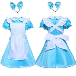 Kids Alice Costume Fairytale Cosplay Dress With Headwear