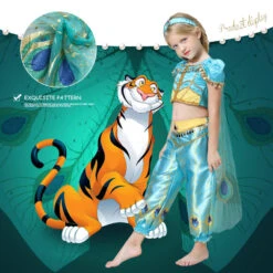 Kids Princess Jasmine Costume Halloween 4-pieces Full Set Cosplay Dress -Children Toys Sale AlladinJasmineCostumeforKids 3