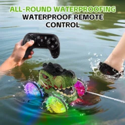 Amphibious RC Car 360° Stunt Dinosaur Car Waterproof 4WD Spray Water Car Colored Wheels -Children Toys Sale Amphibious RC Car Stunt Dinosaur Car 4