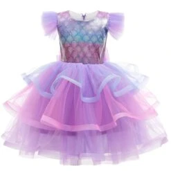 Girls Mermaid Dress Princess Costume 6 Layers Cake Dress Birthday Party Tutu Dress