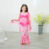 Kids Mermaid Hot Pink Dress Princess Ariel Beach Vacation Cosplay Dress With Tail Wig And Headband Accessories