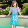 Girls Mermaid Dress Sequins Princess Ariel Dress Off-shoulder Top And Tail Skirt